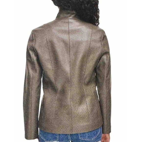 NWT KENNETH COLE WOMEN'S GRAY FAUX LEATHER STANDUP COLLAR ZIP JACKET SZ ~S - Picture 3 of 7